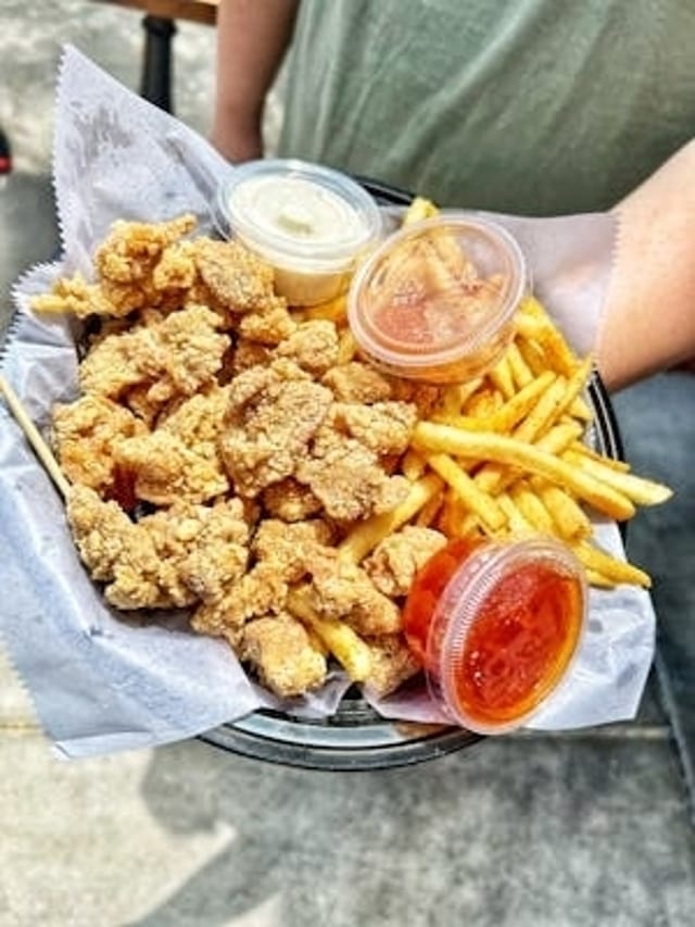 Popcorn Chicken with French Fries.